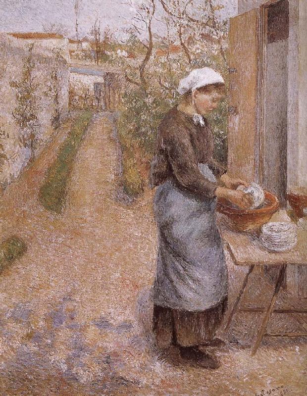Camille Pissarro woman washing dishes Norge oil painting art